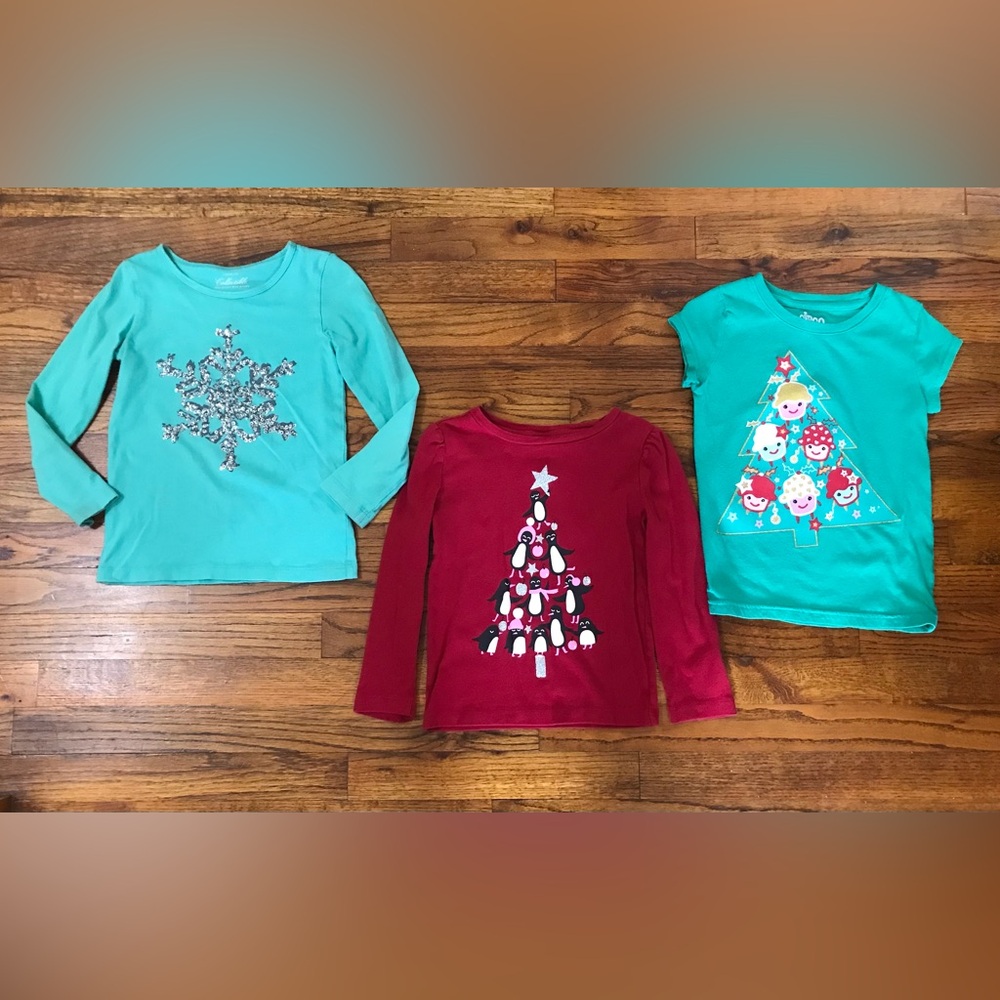 Girl Christmas Holiday Spirit Shirts Bundle 
Tree Penguin Snowflake Red Green Ho